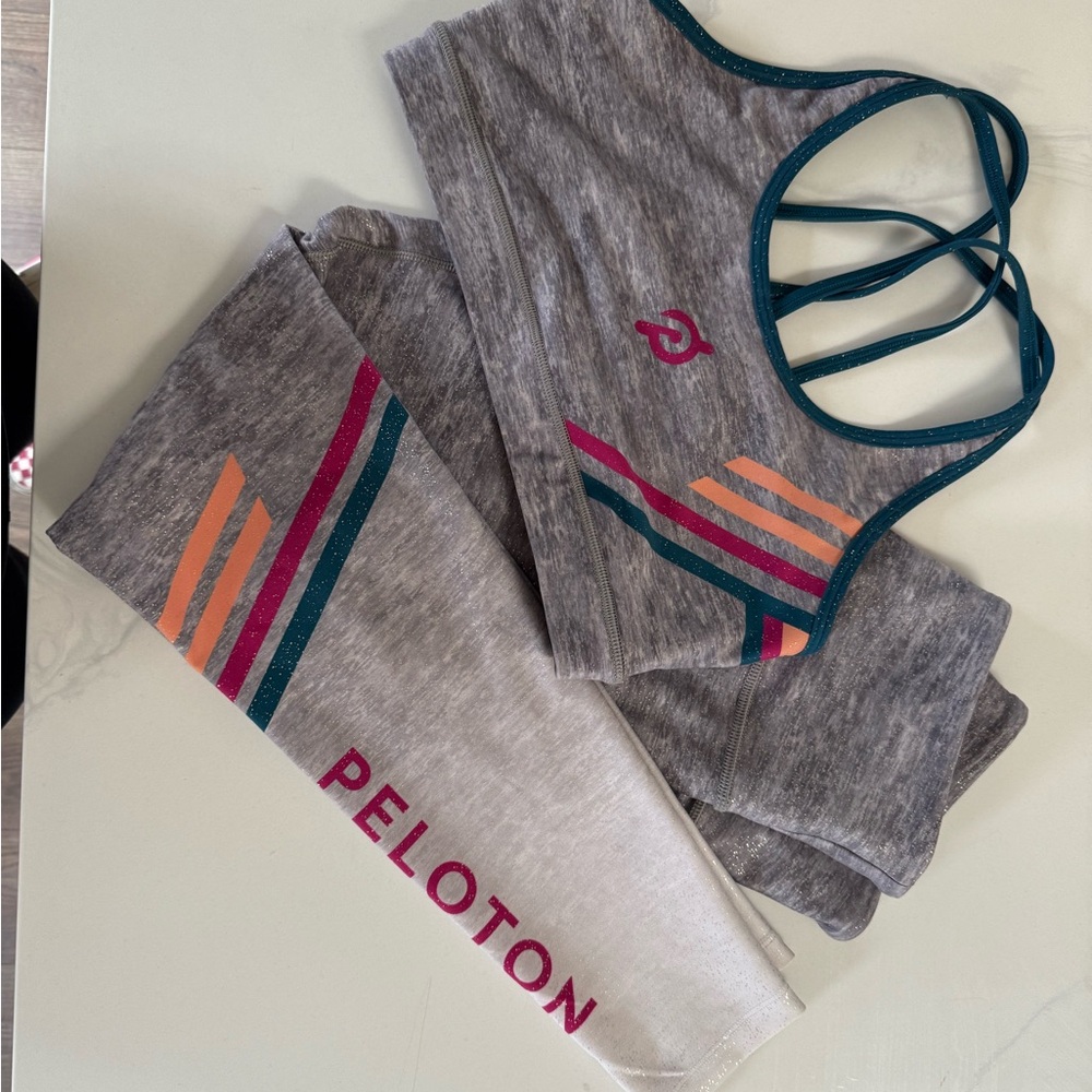 Peloton Heather Gray Activewear Set with Stripes